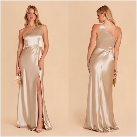 BIRDY GREY Kira Dress In Shiny Satin Neutral Champagne - Picture 1 of 9